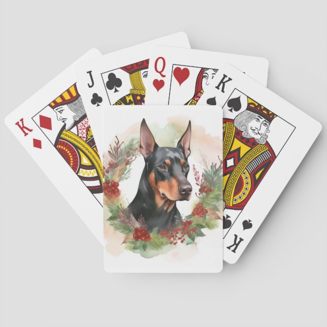 Jeu De Cartes Couronne de Noël festive de Doberman (dos)