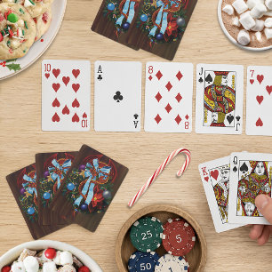 Jeu De Cartes Couronne de Noël ruban bleu dragon rouge festive 