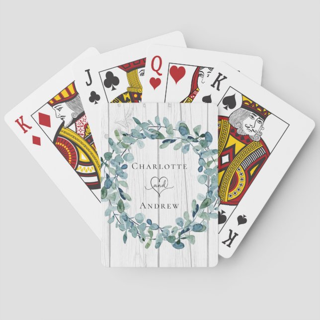 Jeu De Cartes Couronne de verdure d'eucalyptus de mariage en boi (dos)