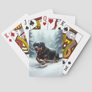 Jeu De Cartes Coussin décoratif Rottweiler Noël neige hiver