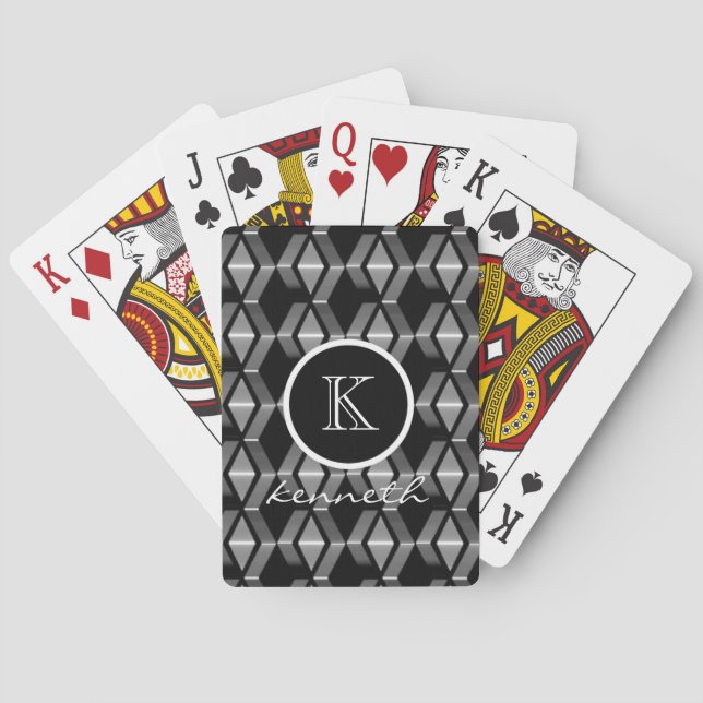 Jeu De Cartes Coutume noire de nom d'initiale de monogramme de (dos)