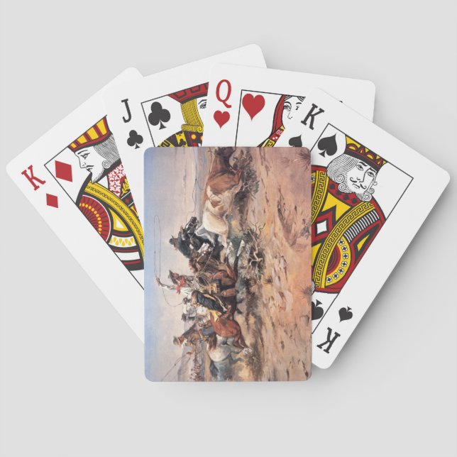 Jeu De Cartes Cowboys roping a steer, 1897 (oil on canvas) (dos)