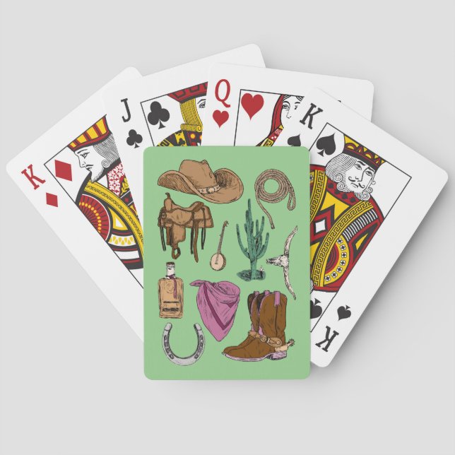 Jeu De Cartes Cowgirl Collage Playing Cards (Vert) (dos)