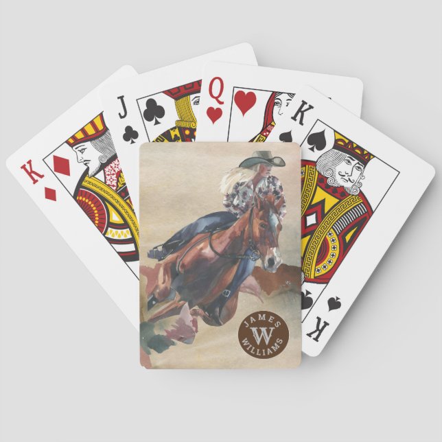 Jeu De Cartes Cowgirl on Horseback Monogramme Nom Western (dos)