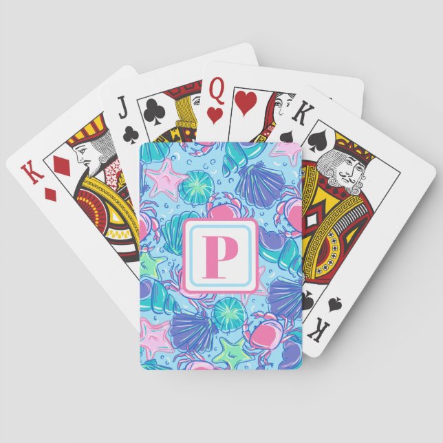 Jeu De Cartes Crabe coquille de la plage de Preppy Monogram (dos)