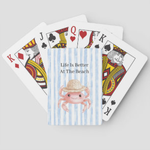 Jeu De Cartes Crabe souriant rose mignon de plage avec chapeau