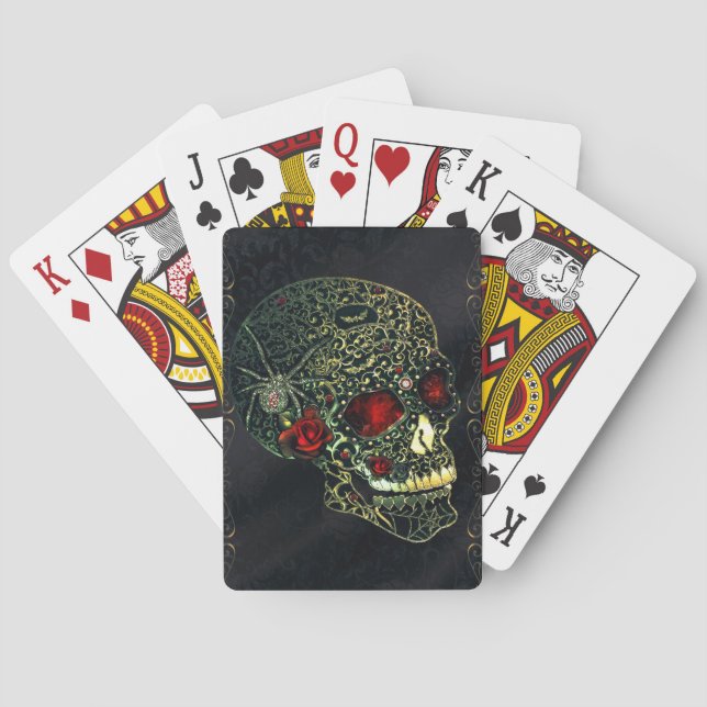 Jeu De Cartes Crâne à bijoux et Roses glam Gothique Filigree (dos)