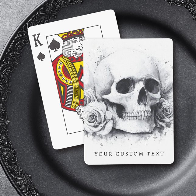 Jeu De Cartes Crâne avec aquarelle rose (Skull with roses watercolor painting poker cards)