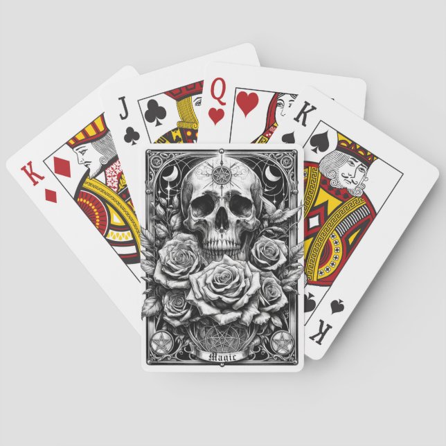 Jeu De Cartes Crâne de squelette à pentacle et roses d'art de ta (dos)