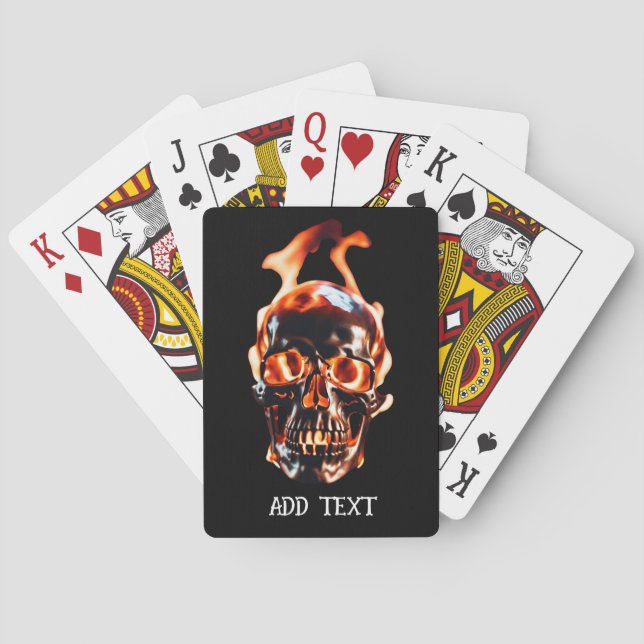 Jeu De Cartes Crâne de squelette mort rétro brûlant dans un feu  (dos)