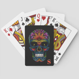 Jeu De Cartes Crâne de sucre mexicain en couleur arc-en-ciel ave