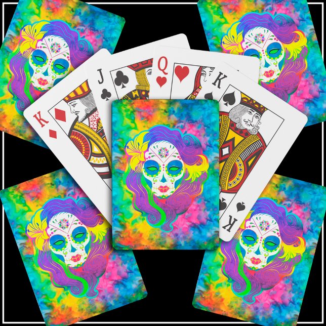 Jeu De Cartes [Crâne de sucre psychédélique] Cravate arc-en-ciel (Psychedelic Sugar Skull Tie-Dye Playing Cards, exclusively by Col's Creations)