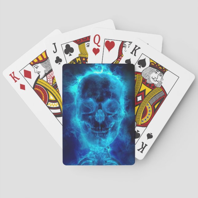 Jeu De Cartes Crâne flamboyant bleu (dos)