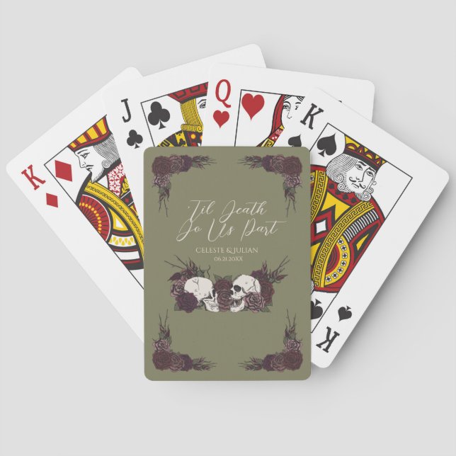 Jeu De Cartes Crâne Floral Gothique Vert Olive   (dos)