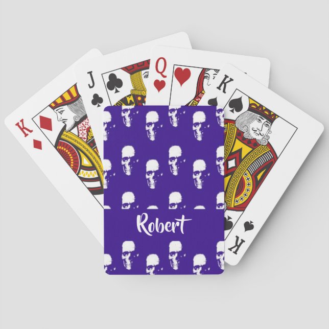 Jeu De Cartes Crânes de nom personnalisé sur bleu (dos)