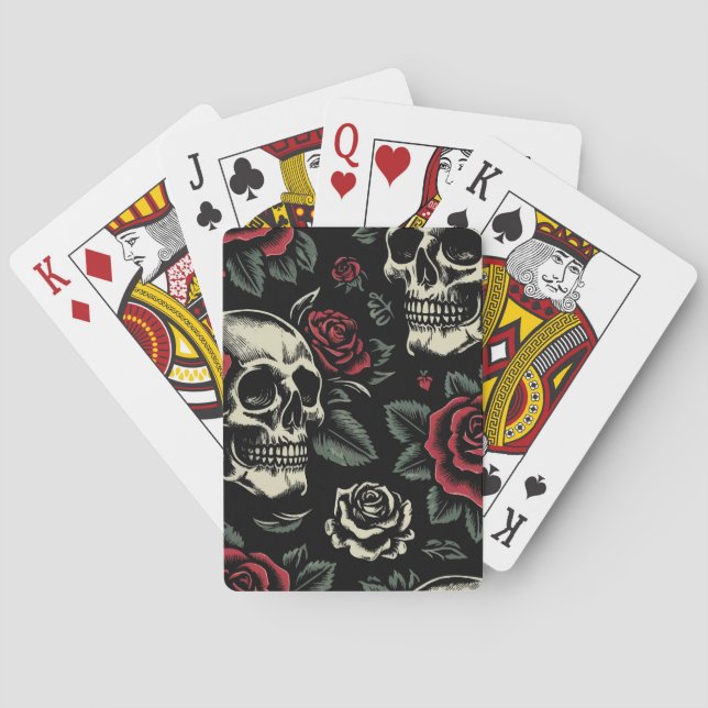 Jeu De Cartes Crânes et roses rouges florale gothique  (dos)