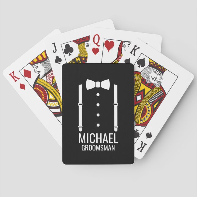 Jeu De Cartes Cravate Mariage noir Groomsmen personnalisé (dos)