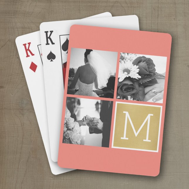 Jeu De Cartes Créez Votre Propre Monogramme de Collage de Photos (Wedding and Anniversary Playing Cards - Personalize with your photo and information)