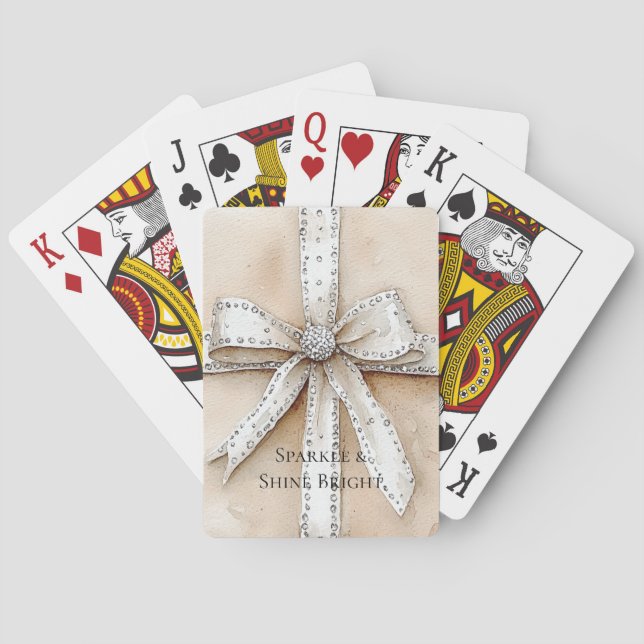 Jeu De Cartes Crème blanc Argent brillant Bow (dos)
