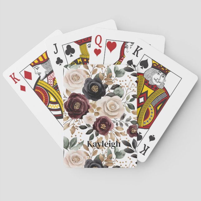 Jeu De Cartes Crème de Bourgogne Floral Noir (dos)