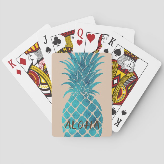Jeu De Cartes Crème Turquoise Bleu Tropical Ananas Aloha (dos)