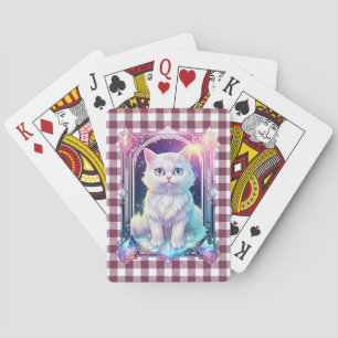 Jeu De Cartes Cristal Chat Violet Noir Plaid Cute Blanc Kitten