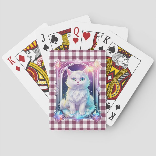 Jeu De Cartes Cristal Chat Violet Noir Plaid Cute Blanc Kitten (dos)