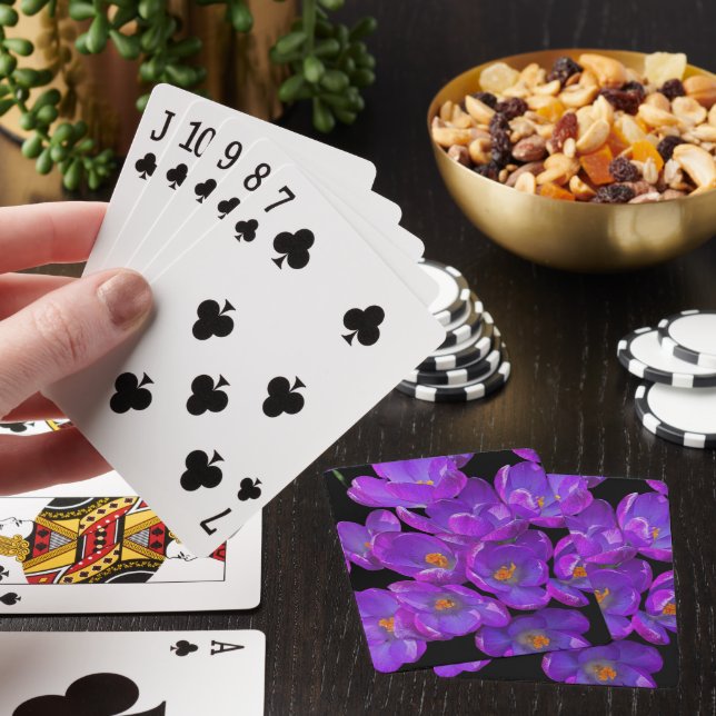 Jeu De Cartes Crocus de printemps violets sur fond floral noir (In Situ)