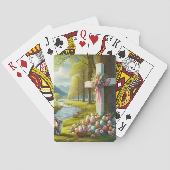 Jeu De Cartes Croix de Pâques avec lapin et oeufs (dos)
