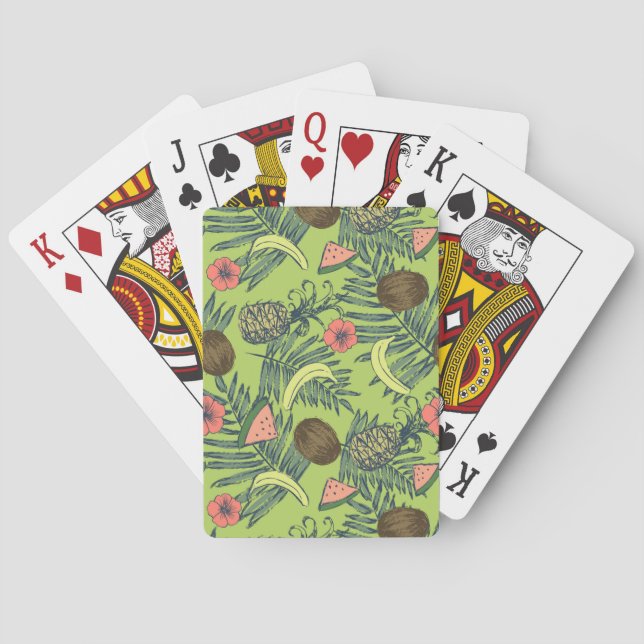 Jeu De Cartes Croquis de fruit tropical sur le motif vert (dos)