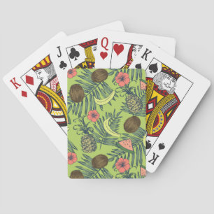 Jeu De Cartes Croquis de fruits tropicaux sur Motif vert
