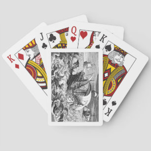 Jeu De Cartes Croquis de navire à voile et de monstre de mer trè
