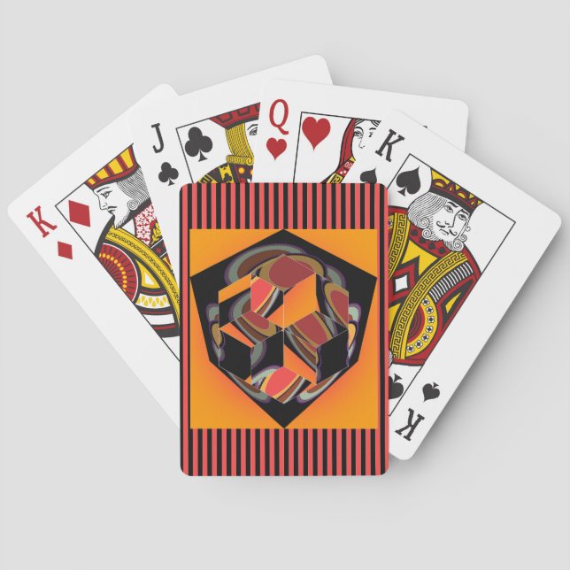 Jeu De Cartes Cube découpé rayures rouges et noires    (dos)