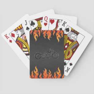 Jeu De Cartes Cuir noir flammes orange moto motard