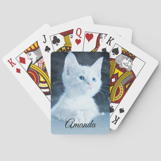 Jeu De Cartes Cuite chaton blanc avec Joli yeux bleu sur (dos)