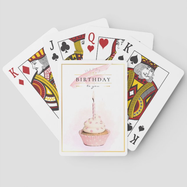 Jeu De Cartes Cupcake d'anniversaire rose crayon élégant (dos)