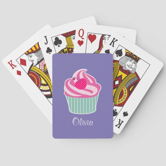 Jeu De Cartes Cupcake rose personnalisé avec cerise Pointe Polka (dos)