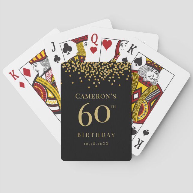 Jeu De Cartes Custom 60th birthday black gold confetti favor (dos)