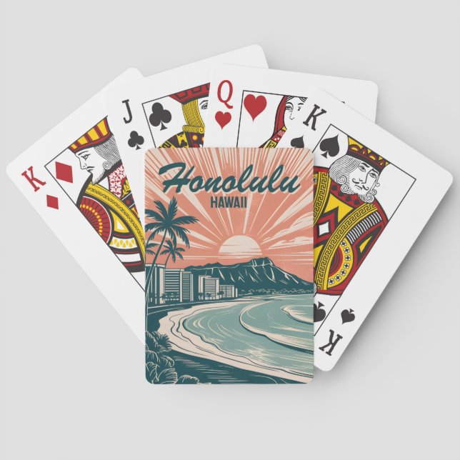 Jeu De Cartes Custom Hawaii Honolulu Waikiki Beach Retro Travel (dos)