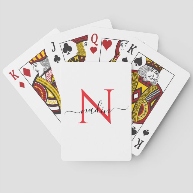 Jeu De Cartes Custom Red Monogram Name Playing Cards (dos)