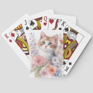 Jeu De Cartes Cute Aquarelle Kitten avec Floral