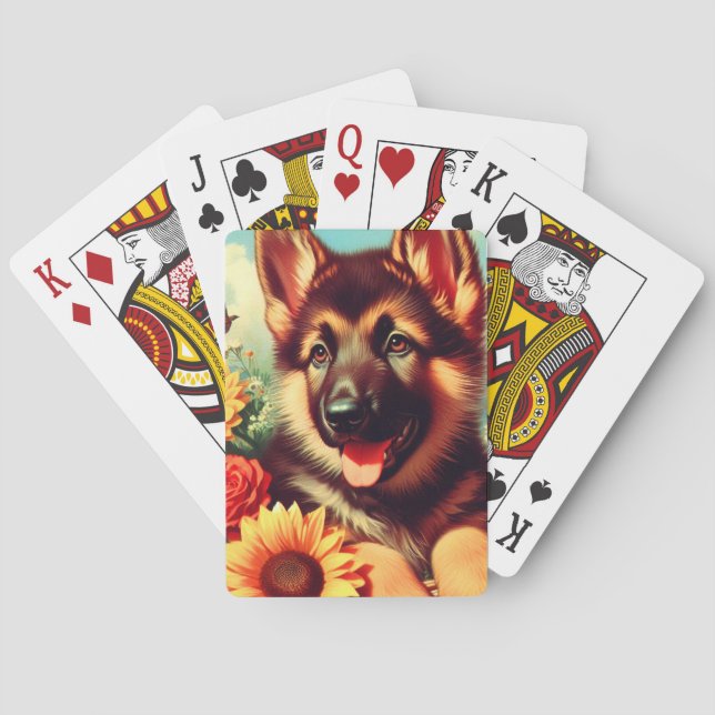 Jeu De Cartes Cute berger allemand Peinture de chiot (dos)