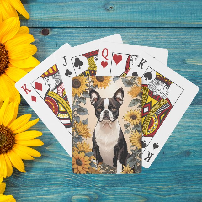 Jeu De Cartes Cute Boston Terrier Yellow Sunflowers (Créateur téléchargé)