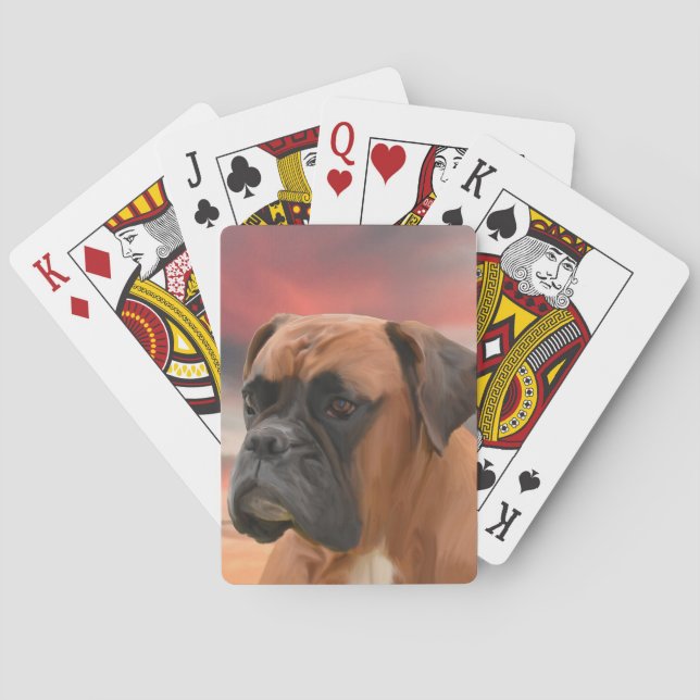 Jeu De Cartes Cute Boxer Dog Eau Couleur Huile Peinture Art (dos)