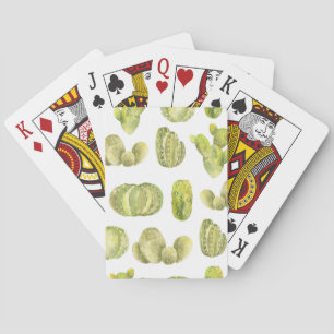 Jeu De Cartes Cute Cactus, Aquarelle Décor Sans Couleur.