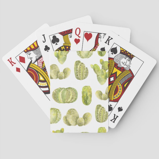 Jeu De Cartes Cute Cactus, Aquarelle Décor Sans Couleur. (dos)