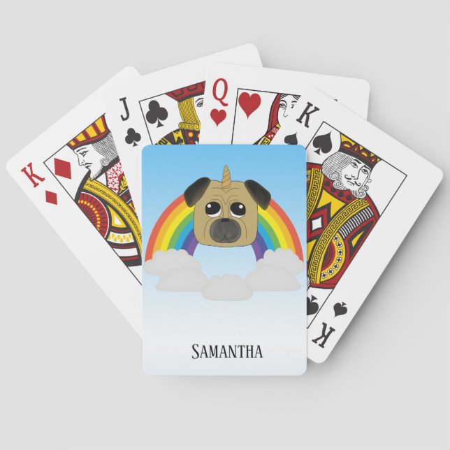 Jeu De Cartes Cute Carlin Unicorn Pugicorn Enfants (dos)