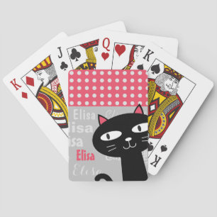 Jeu De Cartes Cute Chat Noir Pois Rose Ajouter Votre Nom