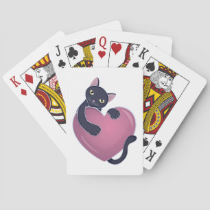 Jeu De Cartes Cute chat noir se tenant sur le grand coeur