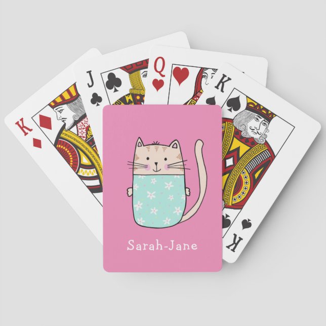 Jeu De Cartes Cute Chat Personnalisé Nom Personnalisé Rose (dos)